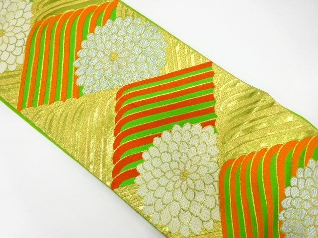 JAPANESE KIMONO / ANTIQUE CHILDRENS OBI WOVEN / CHRYSANTHEMUM PATTERN 